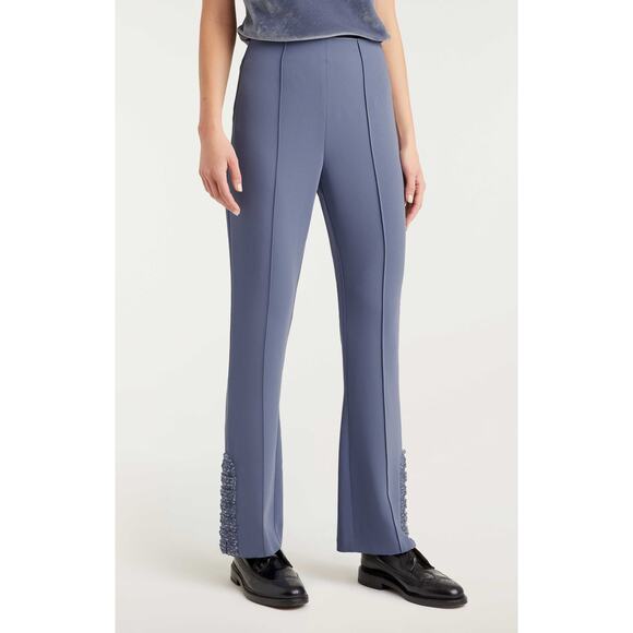 Cinq a Sept Embellished Straight Leg High Waisted Seamed Pants in Slate 8 NWT - Picture 1 of 4
